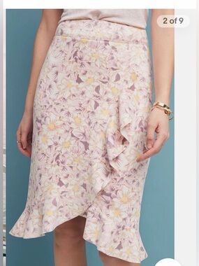 Anthropologie Asymmetrical Skirt in Pink and Purple Floral